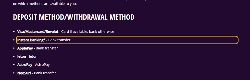 Betalingssiden til Monsino: direkte bankbetaling (Instant Banking) markert i listen (lest 22. oktober 2026).