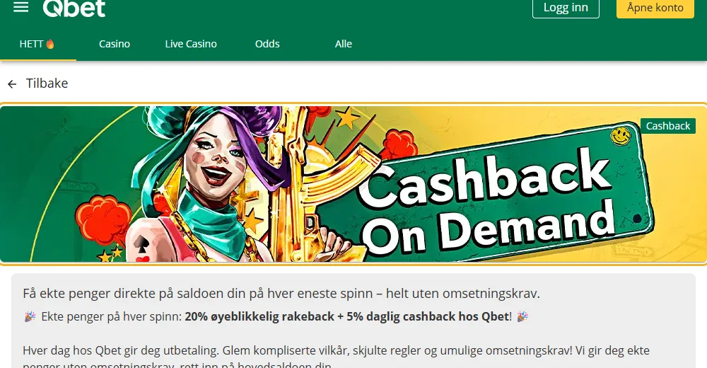Kampanjesiden til Qbet: rakebacken markert (lest 22. oktober 2026).