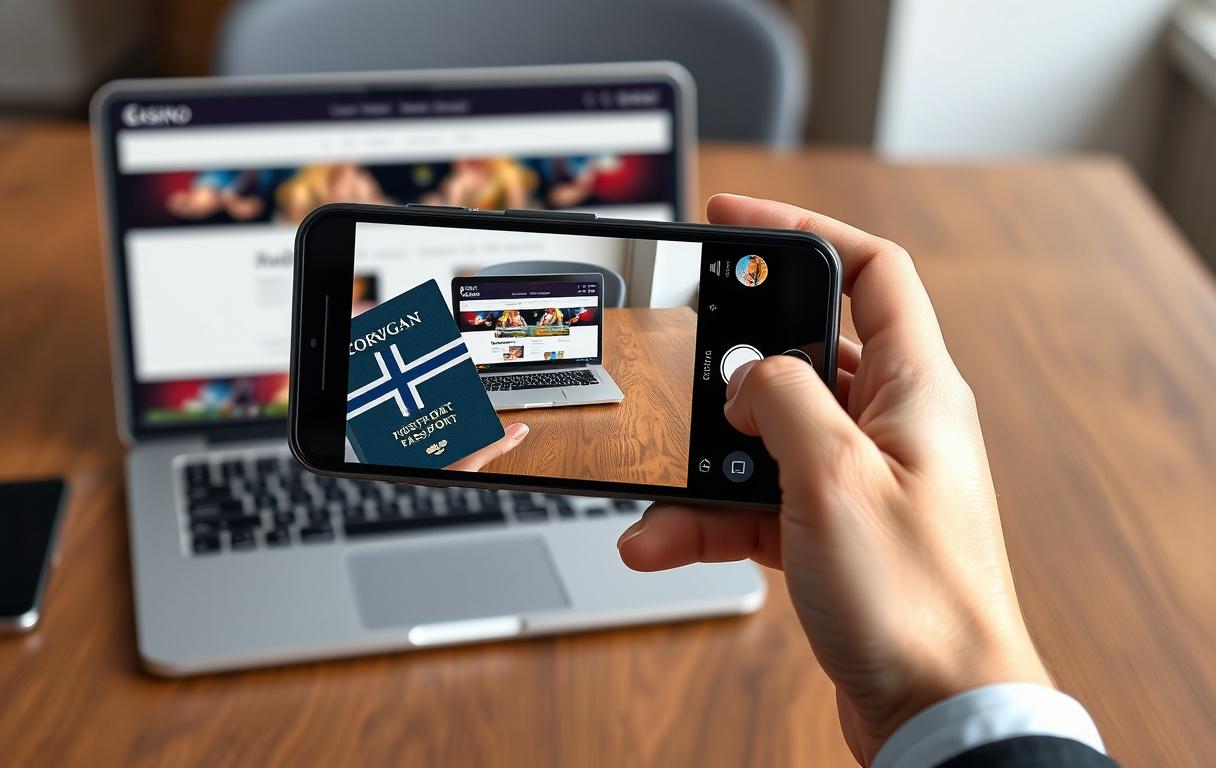 Person tar bilde av pass for casino-verifisering