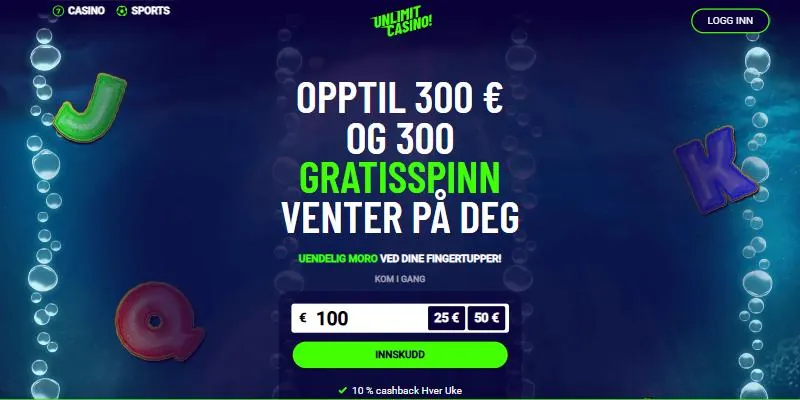 Forsiden til Unlimit Casino på norsk – norsk casino på nett med sportsbook