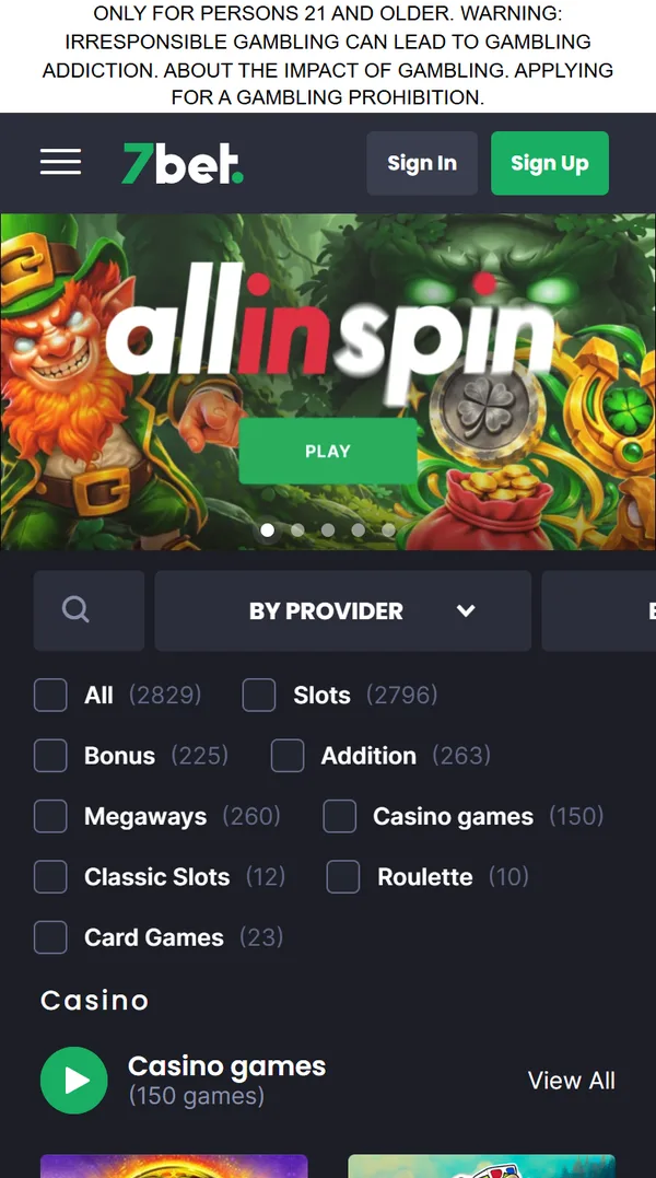 Casinolobbyen hos 7bet på mobil