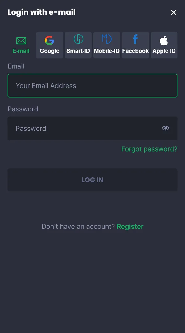 Innloggingen hos 7bet på mobil