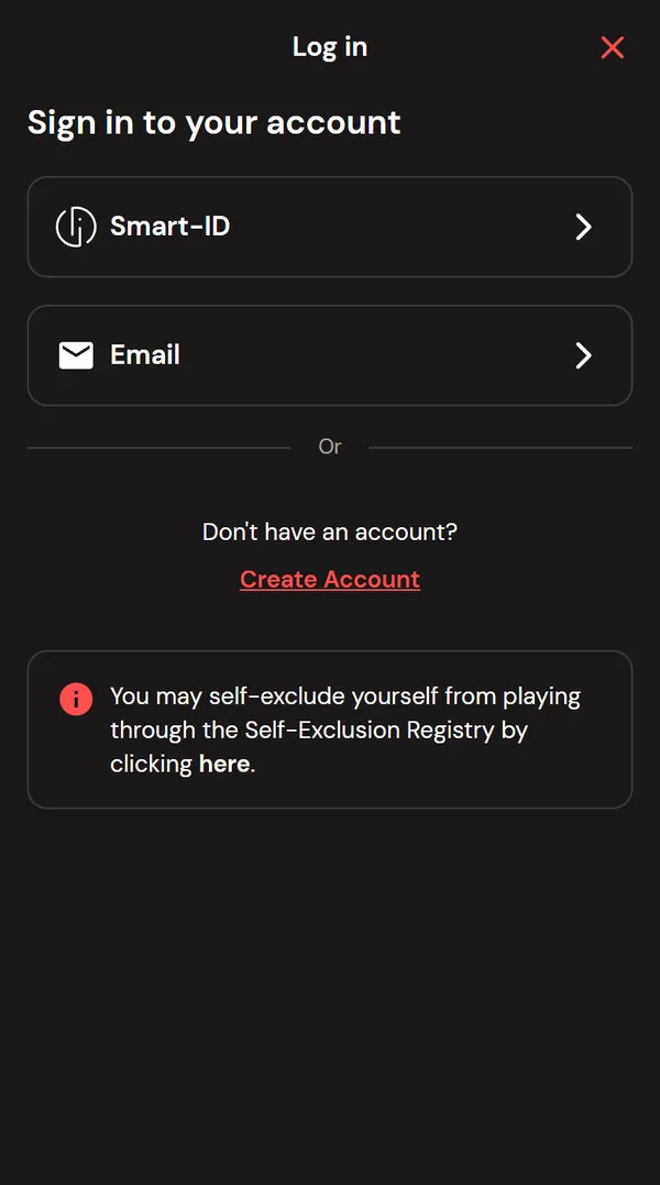 Innloggingen hos Betsafe på mobil med vinduet Sign in to your account