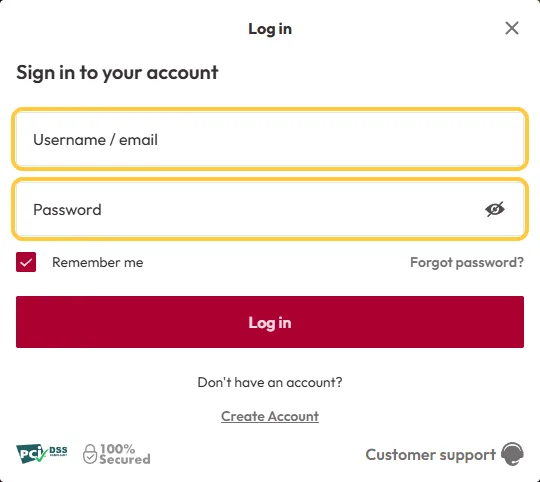 Vinduet Sign in to your account hos Betsmith med feltene Username / email og Password