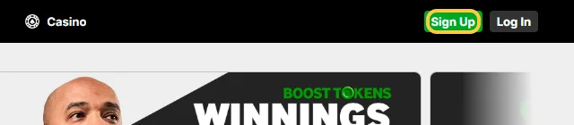 Knappen Sign Up øverst til høyre hos Betway