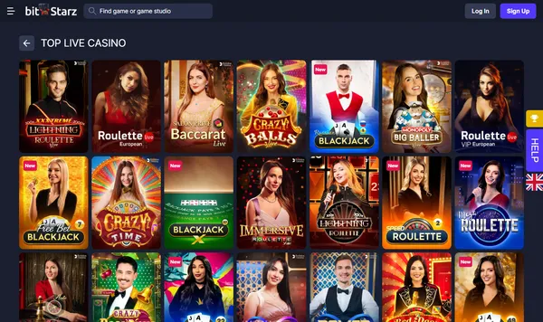 Live casino hos BitStarz med Lightning Roulette, Crazy Time og Salon Privé Baccarat