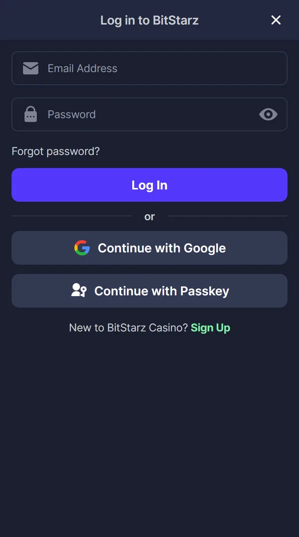Innloggingen hos BitStarz på mobil