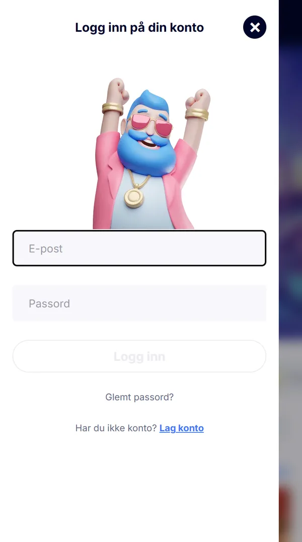 Innloggingen hos CasinoFriday på mobil med feltene E-post og Passord