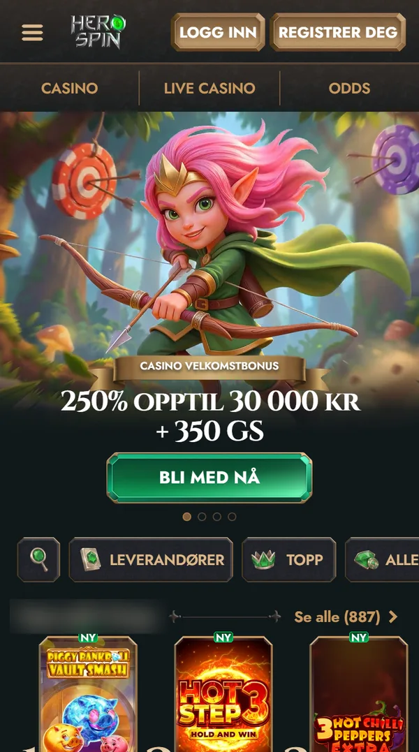Herospin på mobil med velkomstbonusen på forsiden