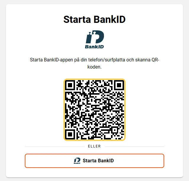Innloggingssiden Starta BankID hos LeoVegas med QR-kode