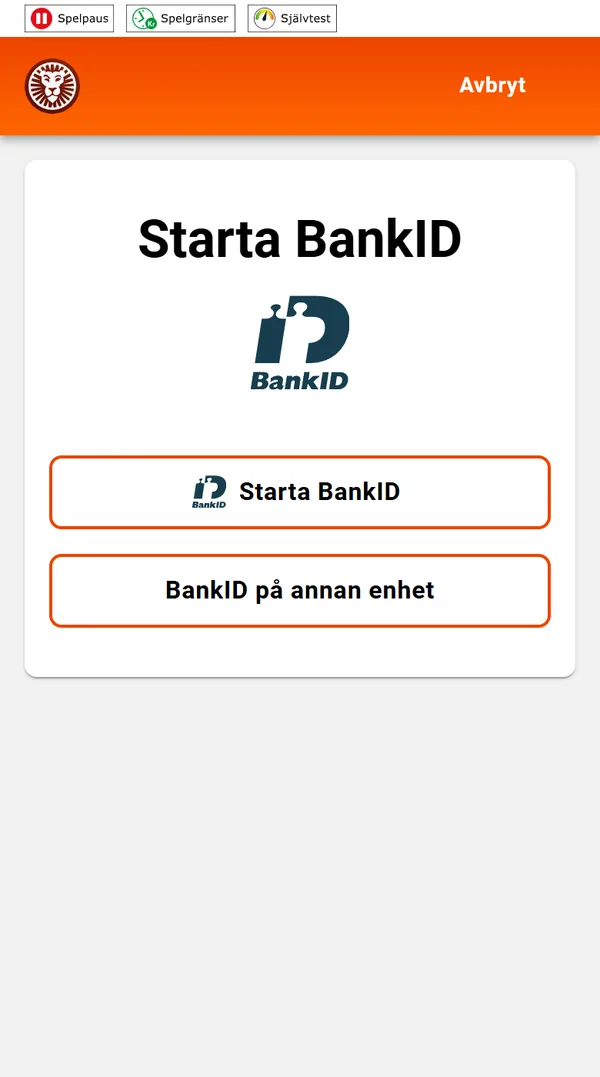 Innloggingen med BankID hos LeoVegas på mobil