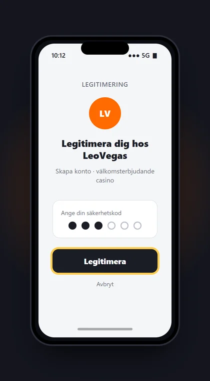 Illustrasjon av en mobil der BankID-appen ber deg legitimere deg hos LeoVegas