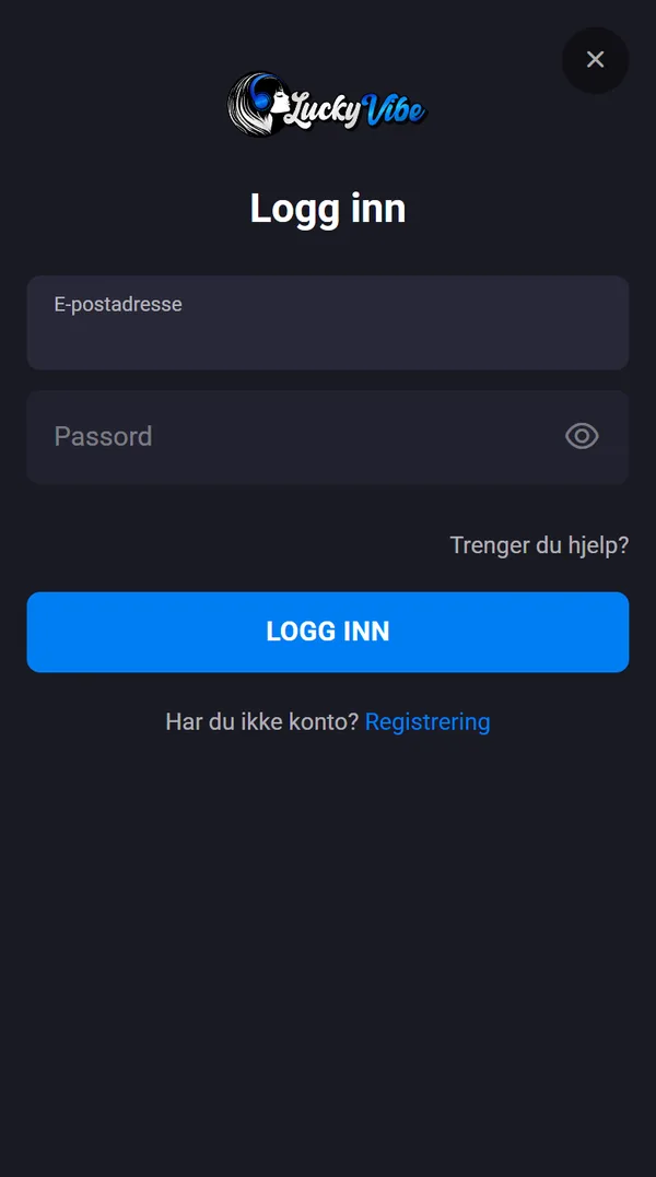 Innloggingen hos Lucky Vibe på mobil