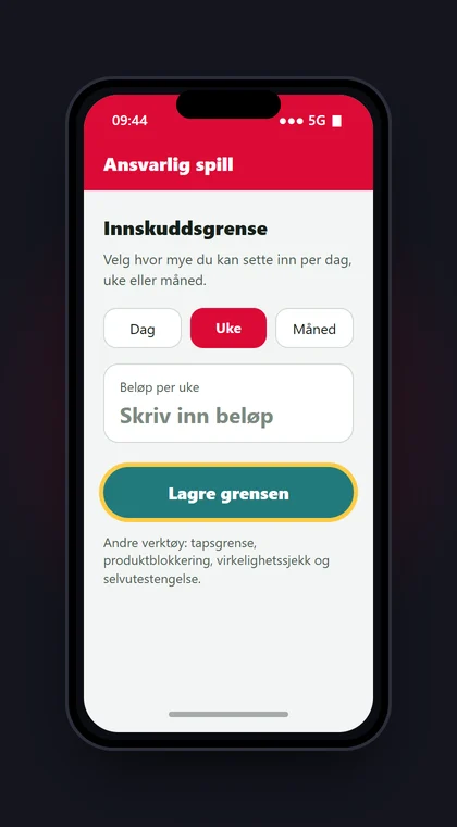 Illustrasjon: innskuddsgrense per dag, uke eller måned på en mobilskjerm