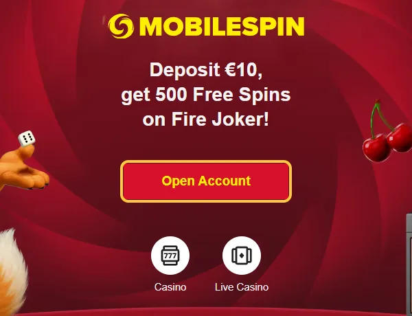 Knappen Open Account midt på forsiden til MobileSpin
