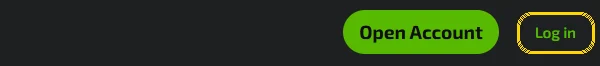Knappen Log in øverst til høyre på mobilebet.com, ved siden av den grønne Open Account