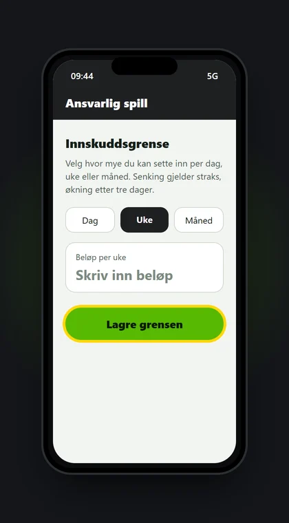 Illustrasjon av en mobil med innskuddsgrense per dag, uke eller måned