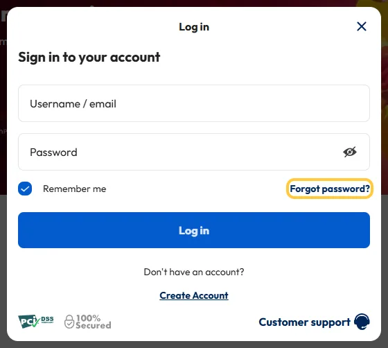 Lenken Forgot password i innloggingsvinduet hos NordicAutomaten