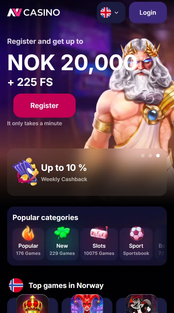 NV Casino på mobil med velkomsttilbudet i kroner