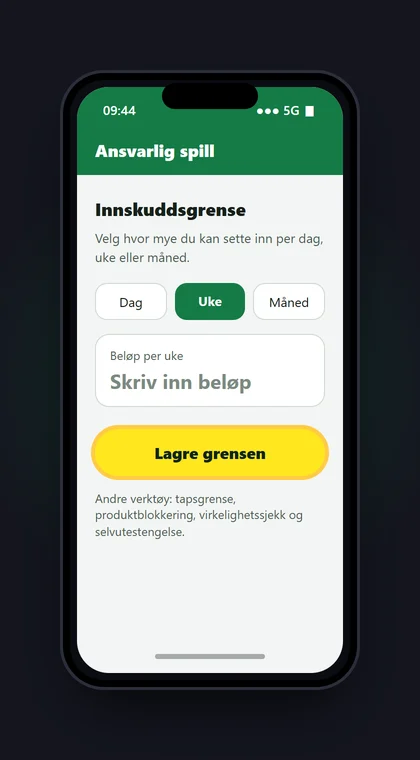 Illustrasjon av en mobil med innskuddsgrense per dag, uke eller måned hos Unibet