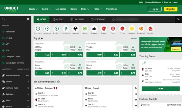 Sportsboken hos Unibet med In-Play, Streaming, Odds Boost og Bet Builder