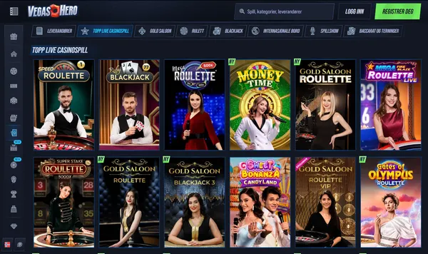 Live casino hos VegasHero med Speed Roulette, Money Time og Gold Saloon Roulette