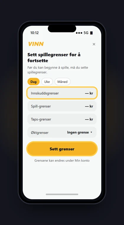 Illustrasjon av en mobil med vinduet Sett spillegrenser for å fortsette hos Vinn