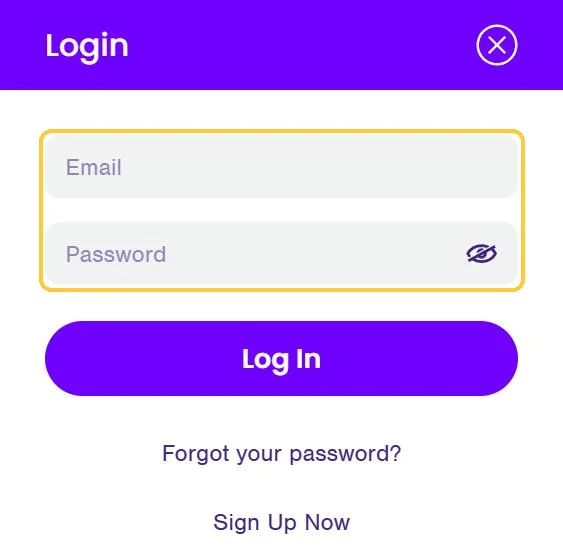Innloggingsvinduet hos Wildz med feltene Email og Password