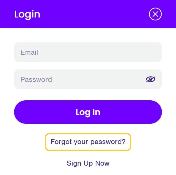 Lenken Forgot your password? under innloggingsknappen hos Wildz